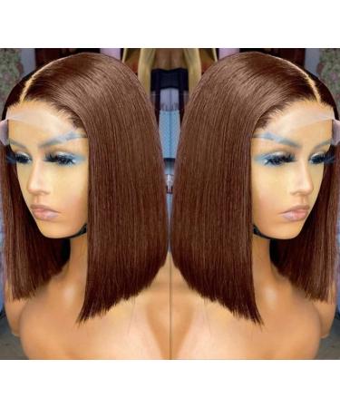 Short Bob Human Hair Wigs Chocolate Brown Lace Front Bob Wigs Human Hair For Black Women 180 Density 100% Human Hair 10 Inch 4 bob