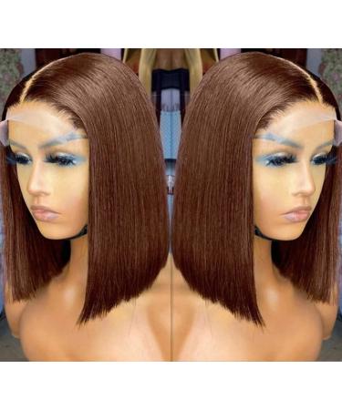 Short Bob Human Hair Wigs Chocolate Brown Lace Front Bob Wigs Human Hair For Black Women 180 Density 100% Human Hair 10 Inch 4 bob