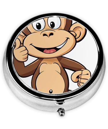 Monkey Printed Mini Round Pill Box - 3 Compartment Portable Pill Organizer for Travel Home & Office - Buy Online on GoSupps.com