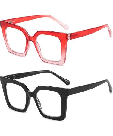 Square Reading Glasses for Men & Women - Blue Light Blocking Magnifying 2-Pack (Black & Red) - 3.5x Computer Readers - Buy Online on GoSupps.com