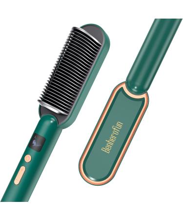 Hair Straightener Brush - Enhanced Ionic Straightening Brush, with Anti-Scald & 20Mins Automatic Shut-Off Function for Home Salon (Green)