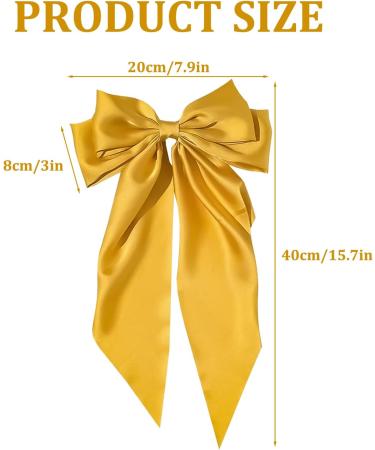 Yellow Big Hair Bow with French Barrette Clip - Satin Silky Hair Accessory for Women and Girls - Buy Online on GoSupps.com