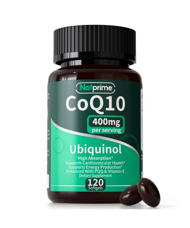 Natprime CoQ10 400mg Softgels - Ubiquinol High Absorption Coenzyme Q10 Supplement - Antioxidants, Vascular, Heart Health, Energy & Vitamin Supplements- 2 Month Supply - 120 Count