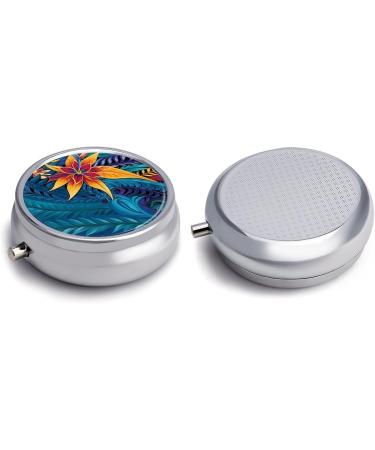 Round Tropical Leaves Pill Box | 3 Compartment Decorative Metal Organizer | Portable Tribal Design - Buy Online on GoSupps.com