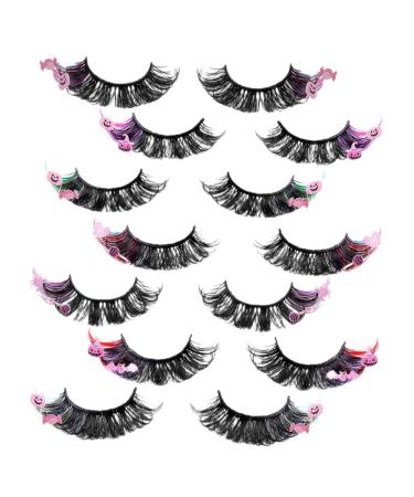 minkissy 7 Pairs False Eyelashes Fluffy Eyelashes Colored Eyelashes Fake Lashes Women Lashes with Color Lash Extension Fake Eyelash Individual Lashes Dense Extend Artificial Fiber