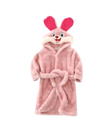 Colorful CARTOON HASE Children's bathrobe with hooded nightwear baby toddler nightgown flannel pajamas thicken plush towel for young girls 1-8 years old (pink 6-7 years) 6-7 years of pink