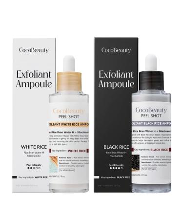 COCOBEAUTY Peel Shot Glow Rice Ampoule Duo Daily White Rice Ampoule + Weekly Black Rice + Activated Charcoal Vegan Cruelty-Free Skin Treatment 2x80ml