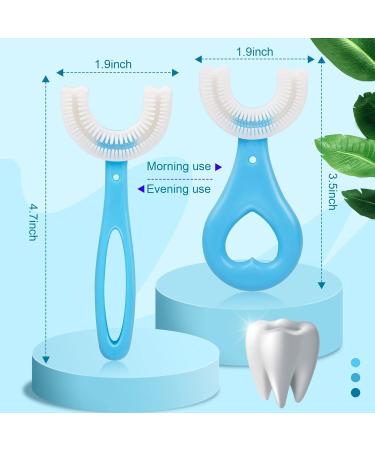 2pcs Kids U-Shaped Silicone Toothbrush Set for Whole Mouth Cleaning - Blue | Ages 2-12 - Buy Online on GoSupps.com