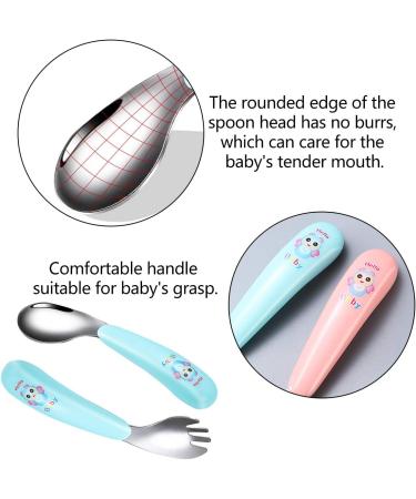 4PC Baby Cutlery Set - Stainless Steel Curved Spoons & Forks for Toddlers - Self-Feeding Baby Utensils in Blue & Pink - Buy Online on GoSupps.com