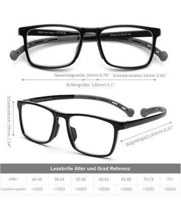 DOOViC Blue Light Filter Reading Glasses - Square Frame Large Lenses Prescription Strength 1216 - Stylish Black 2.0x Magnification for Eye Comfort - Buy Online on GoSupps.com