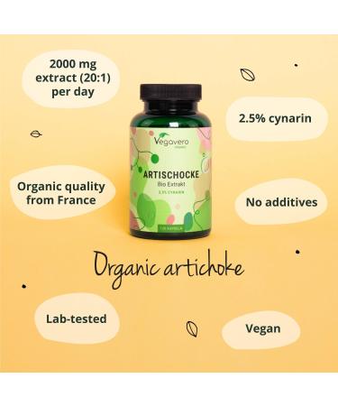 Vegavero Organic Artichoke | 2000mg (20:1) Artichoke Extract High Strength | No Leaf Fibre No Inulin | 2.5% Cynarin | NO Additives Lab-Tested | Made in Germany | 120 Artichoke Capsules | Vegan - Buy Online on GoSupps.com