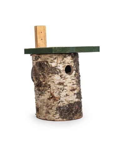 Natural Birch Log Nest Box 32mm Hole - popular with Great Tits Pied Flycatchers Tree Sparrows and House Sparrows