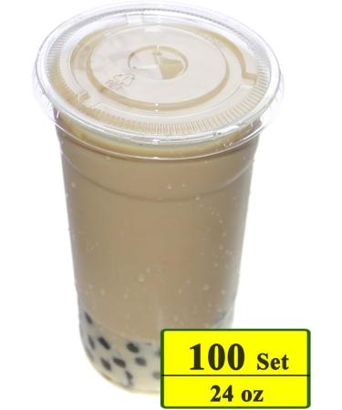 Belinlen 100 Sets 24 oz. Plastic Crystal Clear Cups with Flat Lids for Cold Drinks Iced Coffee Bubble Boba Tea Smoothie etc. (Coming with Extra 20 lids as Bonus) 24oz(100pack)with lids - Buy Online on GoSupps.com