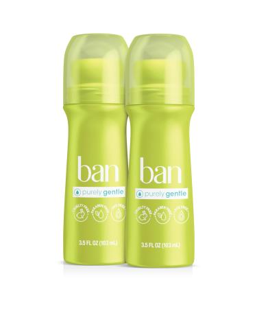 Ban Roll-On Antiperspirant Deodorant for Women and Men Purely Gentle for Sensitive Skin Unscented No White Residue Non-Irritating 24 Hour Odor and Wetness Protection 3.5 oz (Pack of 2) Ban Purely Gentle Roll-On Deodorant 3.5oz (Pack of 2)