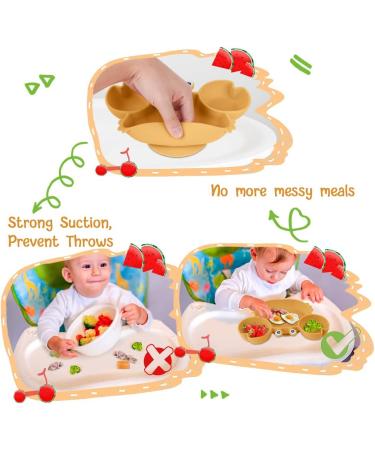 Vicloon Baby Suction Plate Baby Plate Silicone Suction Toddler Plates Self Feeding Training Divided Plate Non Slip Silicone Baby Weaning Plate for Most Highchairs Trays (Brown-Yellow) - Buy Online on GoSupps.com
