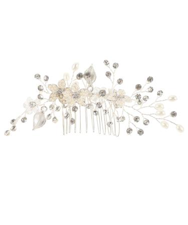 DOITOOL Prom Bridal Hair Clip Bridal Headpiece Pearl Flower Hair Comb Pearl Hair Clip Women Hairpin Rhinestone Barrettes Pearl Hair Barrettes Hair Pin Crystal Alloy Bride White