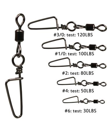 Sougayilang Fishing Rolling Swivel with Coast Lock Snap Stainless Steel Black Nickel Fish Swivels Line Connector Type A(30 PCS) #1/0-100lbs