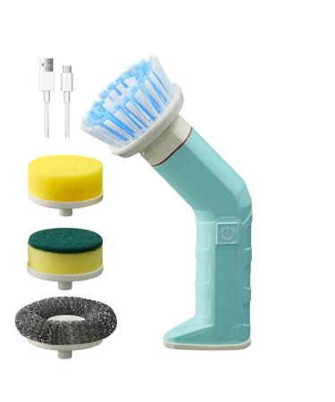 Compact Handheld Scrubber Cordless Scrubbers Waterproof Electric Cleaning Brushes with 2 Adjustable Speed Power Cleaning Scrubber with 4 Replaceable Heads Cordless Scrubbers for Kitchen Blue