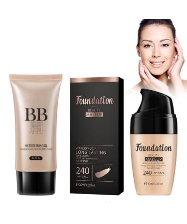 Bploar Moisturizing liquid foundation 30 ml long-lasting natural cosmetic silky texture with matching BB cream for a natural look (natural 30 ml)