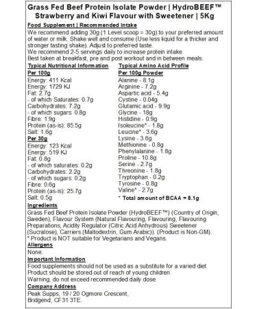 Grass Fed Beef Protein Isolate 95% - HydroBEEF | Strawberry & Kiwi Flavour (5kg) Strawberry & Kiwi 5kg - Buy Online on GoSupps.com