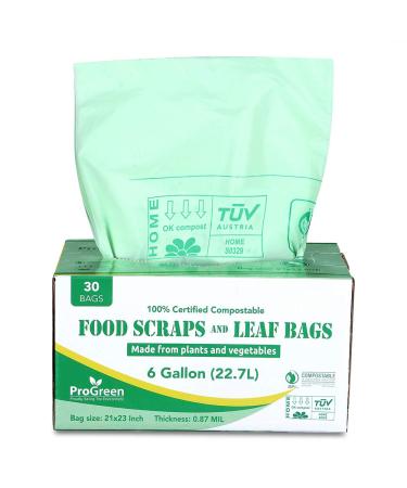 ProGreen 100% Compostable Bags 6 Gallon, Extra Thick 0.87 Mil, 30 Count, Small Kitchen Compost Trash Bags, Food Scraps Yard Waste Bags, Compost ASTM D6400 BPI And TUV AUSTRIA Certified - Buy Online on GoSupps.com