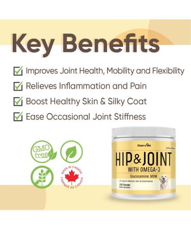 StarryVet Hip&Joints Supplement for Dogs 100Grams Powder Easy to use Advanced Hip and Joint Supplement with Glucosamine MSM Premium Joint Relief Salmon Flavor - Buy Online on GoSupps.com