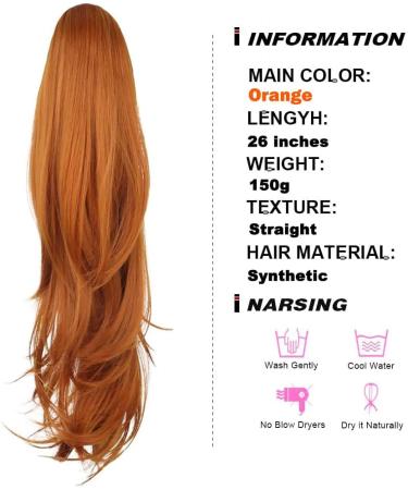 PORSMEER Drawstring Ponytail Extension 26 Inch Long Natural Synethic Hairpiece - Orange - Buy Online on GoSupps.com