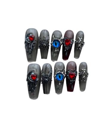 Evil Eye Nail Ornament 3D Alloy Spider Cross Moon Heart Nail Jewel with Rhinrhino Black Red Halloween Nail ornament Retro Gothic for DIY nail art nail decoration(Small)