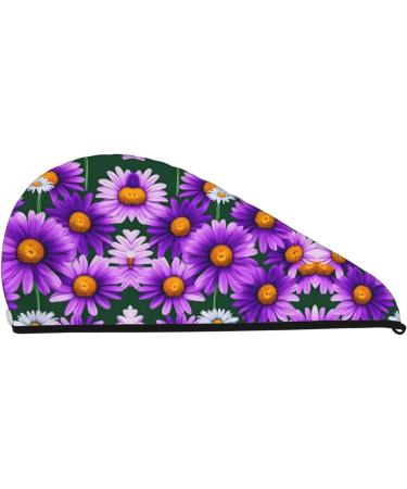 Purple Daisy Coral Velvet Dry Hair Cap Ideal for Home Travel Pool Parties & More | Quick Drying & Soft Comfort - Buy Online on GoSupps.com