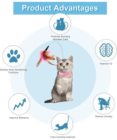 2pcs Cat Collar Toy Silicone Cat Teasing Wand Adjustable Cat Feather Collar Toys with Bell Cat Interactive Teaser Toys for Indoor Cat Playing Training (Pink Blue) - Buy Online on GoSupps.com