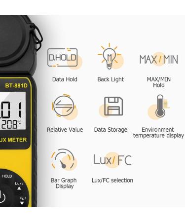 BTMETER BT-881D Digital Luxmeter - Measure Lights up to 140,000 Lux - Indoor/Outdoor Light Meter for Plants, LED Lights - Rotated Sensor for Accurate Readings - Buy Online on GoSupps.com