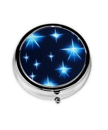Cartoon Blue Starround Pill Box 3 Compartments Round Pill Box Organizer for Purse Or Pocket Portable Travel Pill Box