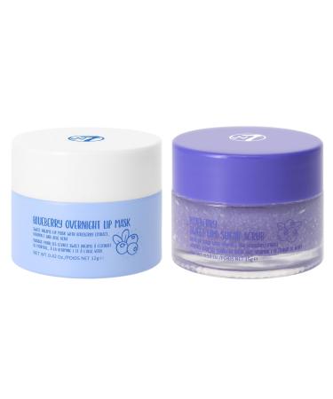 W7 Sweet Dreams Lip Scrub & Overnight Lip Mask Duo - 2 Piece Set - Blueberry Flavour - Exfoliate Condition Soothe & Hydrate 1 count (Pack of 2) Blueberry
