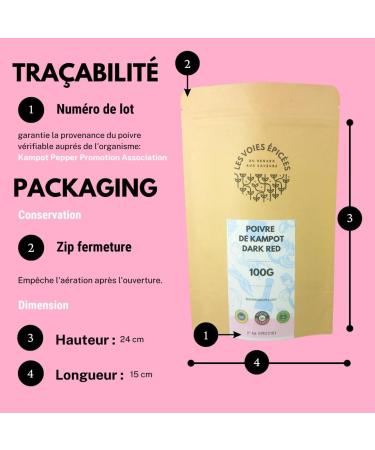 Les Voies Epicees-Dark Red Kampot Pepper - 100g- Extreme Maturation - Intense Flavors - Rare Pepper - Whole Peppercorns - Buy Online on GoSupps.com