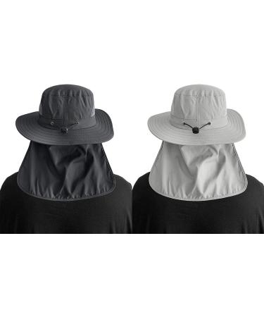 IYEBRAO 2 Pack Men's UV Protection Sun Hat with Neck Flap - Foldable Mesh Boonie Cap for Fishing, Hiking, Garden Work - Dark Grey & Light Grey - Buy Online on GoSupps.com