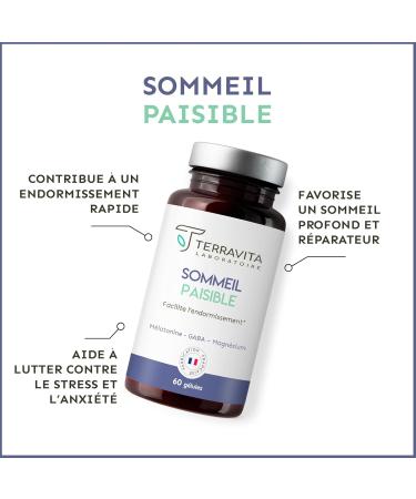 Peaceful Sleep | Melatonin 1.9mg + GABA + Magnesium Bisglycinate + Vita B6 | Anti Stress for Fast Sleep and a Repairing Sleep | 60 Vegetable Capsules | Made in France Terravita - Buy Online on GoSupps.com