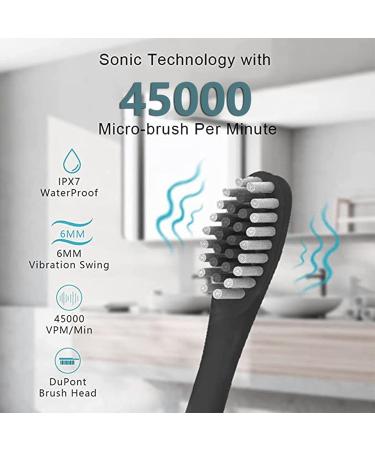 VALSEEL Sonic Electric Toothbrush for Adults - 8 Brush Heads, 6 Cleaning Modes, Smart Timer, IPX7 Waterproof - Rechargeable Travel Toothbrushes, Black - Buy Online on GoSupps.com
