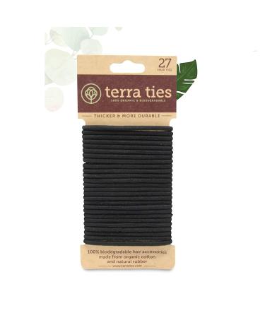 BIODEGRADABLE Elastic Hair Ties for Women & Men - Organic No Crease Black Hair Tie Ponytail Holders and Hairties for Buns - Plastic Free Hairbands for Women and Mens Hair - 5mm (27 count)