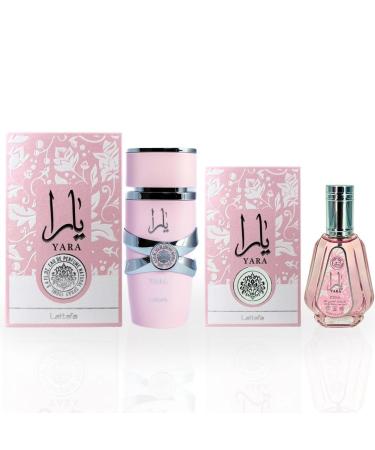 LATTAFA Yara EDP Spray 100ML (3.4 OZ) & Mini Yara EDP Spray 50ML (1.7 OZ) (ETHEREAL BUNDLE)