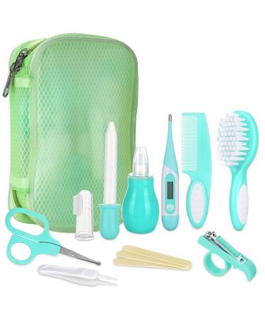 Lictin Baby Grooming Kit Newborn Care - 10PCS Baby Health Care Set Portable Baby Care Kit Safety Cutter Baby Nail Kit for Nursing Baby Heath and Grooming (Mint Green) Mint Green 12 Count (Pack of 1)