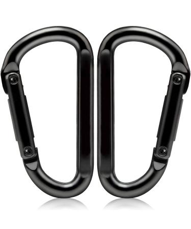 Caribeener Carabiner Clip, 860lbs, 3" Iron Heavy Duty Carabiner, D Shape Buckle - Keychains, Camping, Hiking Accessories, Carabiners for Locking Dog Leash, Harness, Yoga Swing, Gym etc, Black, 2 PCS