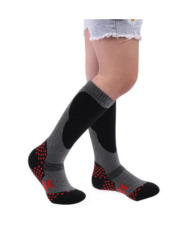 1 pair of ski socks children unisex cotton ski cup children thermosock children for young girls thick reinforced knee socks winter sports socks for children active knee high colored warm to skiing 30-34 gray+black