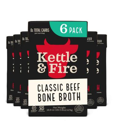 Beef Bone Broth Soup - Organic, Grass Fed, Bone Broth Collagen Protein (10g) - Perfect for Intermittent Fasting, Low Carb, Keto, Paleo, Whole 30 Approved Diets - Gluten Free -16.9 fl oz, Pack of 6 Beef Bone Broth 1.05 Pound (Pack of 6)