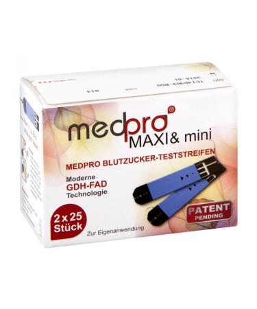 Medpro Maxi & Mini blood sugar test strips.single 2X25 pcs