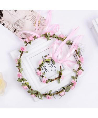 Boho Flower Headband Set - Festival & Wedding Accessories for Women & Girls (White & Pink) - Buy Online on GoSupps.com