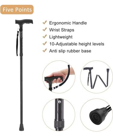 BigAlex Folding Cane - Adjustable & Lightweight Hand Walking Stick for Men and Women - Sleek T Handles - Mobility Aid in Black - Buy Online on GoSupps.com