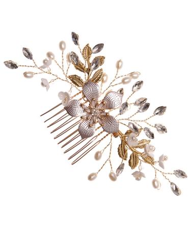 Ipetboom Pearl Hair Comb Crystal Hair Rhinestone Hair Comb Decorative Hair Combs Pearl Headpiece Rhinestone Hair Accessories Wedding Party Hair Pins Styling Hair Manual Hair up Bride Metal