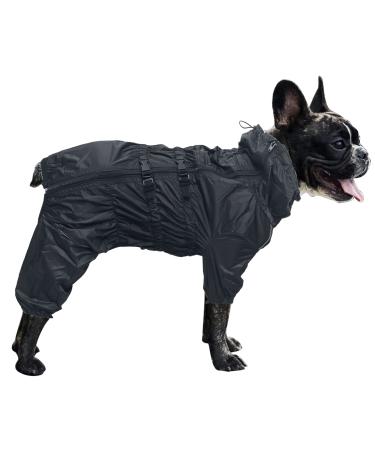Minezi hundred coat high collar waterproof raincoat set with reflex stripes and zippers for all dog types suitable-black-s small (back long: 32-35cm) black