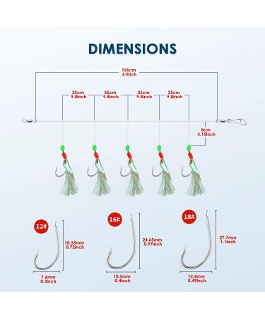 Luroad Mackerel Feather Rigs with Bright Pearls - Bionic Insect Bait for Mackerel Herring Perch | 6 Fluo Sizes (12 16 18) - International Shipping Available - Buy Online on GoSupps.com