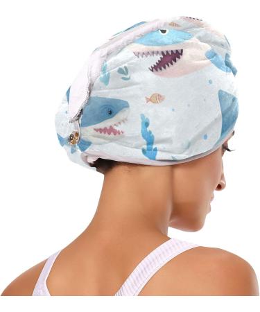 Undersea Sharks Hair Towel 2 Pack - Super Absorbent Quick Dry Hair Turbans for Women & Girls - Buy Online on GoSupps.com